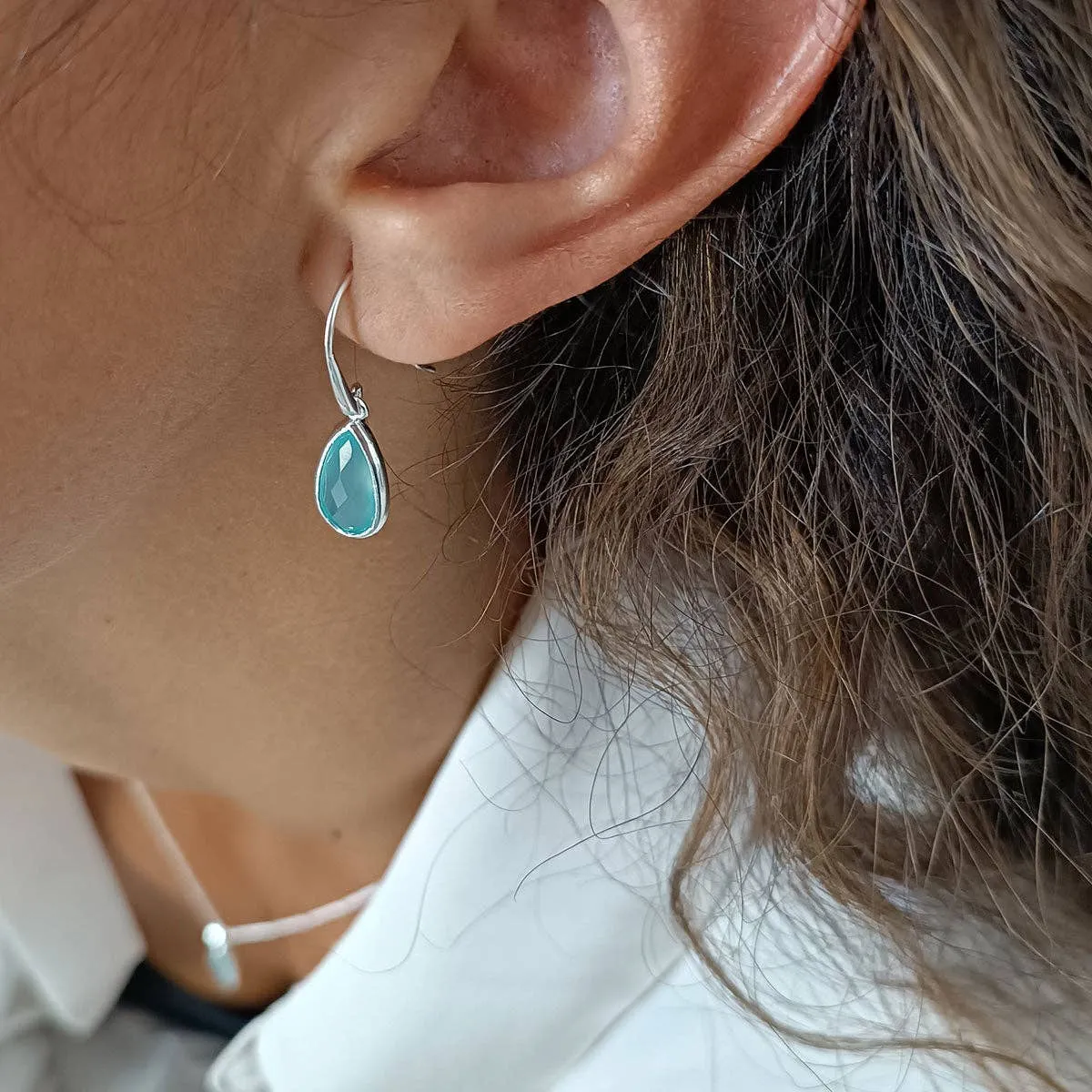 Simi Teardrop Gemstone Earrings: Silver: Labradorite
