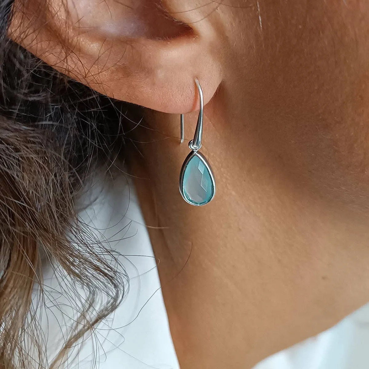 Simi Teardrop Gemstone Earrings: Silver: Labradorite