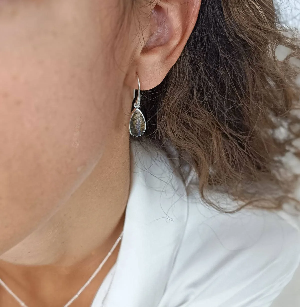 Simi Teardrop Gemstone Earrings: Silver: Labradorite