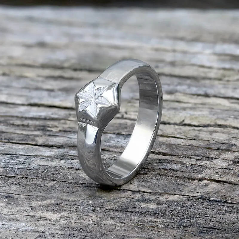 Simple Hexagon Flower Stainless Steel Ring