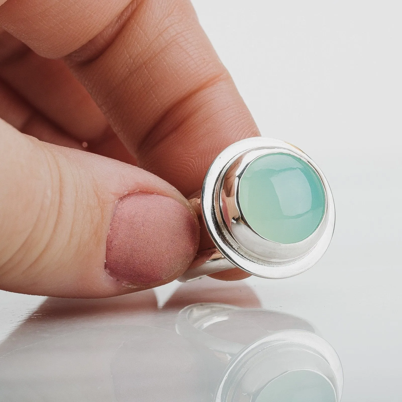 Size 6.5 Aqua Blue Chalcedony Gemstone Ring