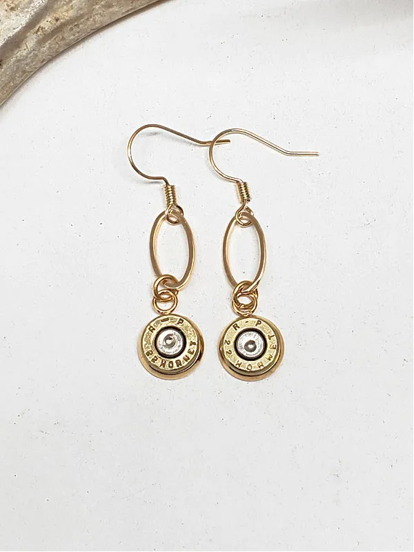 Small Caliber 22 Hornet Gold Stainless Steel Bullet Earrings