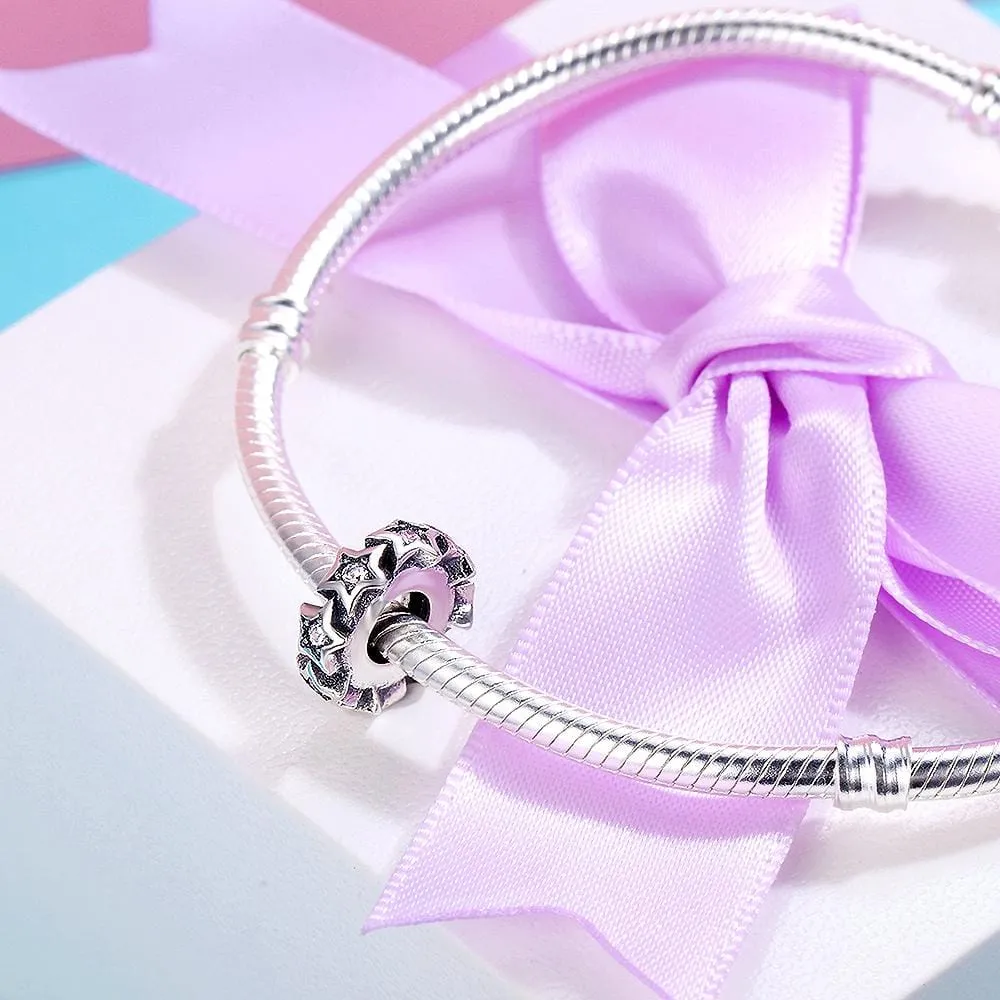Solid 925 Sterling Silver Glowing Stars CZ Charm