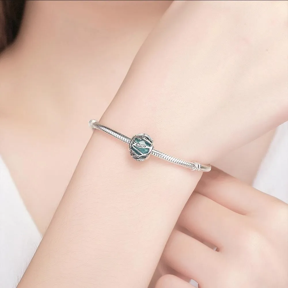 Solid 925 Sterling Silver Magical Ball Teal CZ Charm