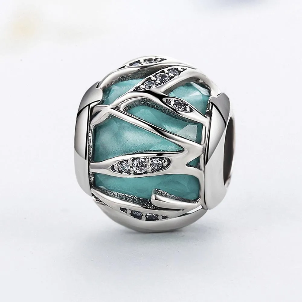 Solid 925 Sterling Silver Magical Ball Teal CZ Charm