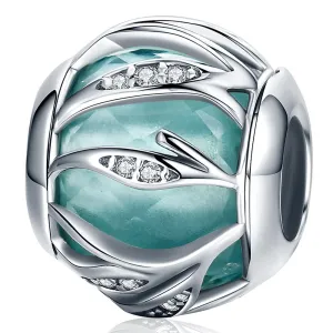 Solid 925 Sterling Silver Magical Ball Teal CZ Charm