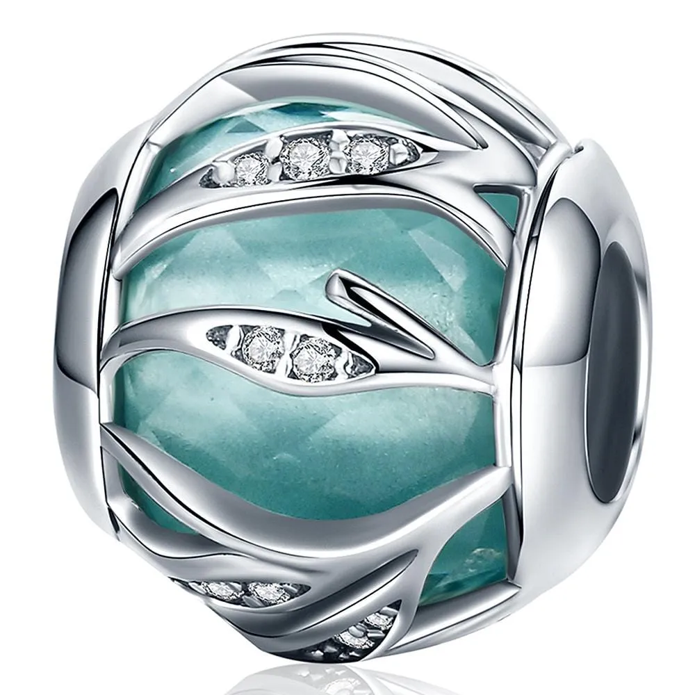 Solid 925 Sterling Silver Magical Ball Teal CZ Charm