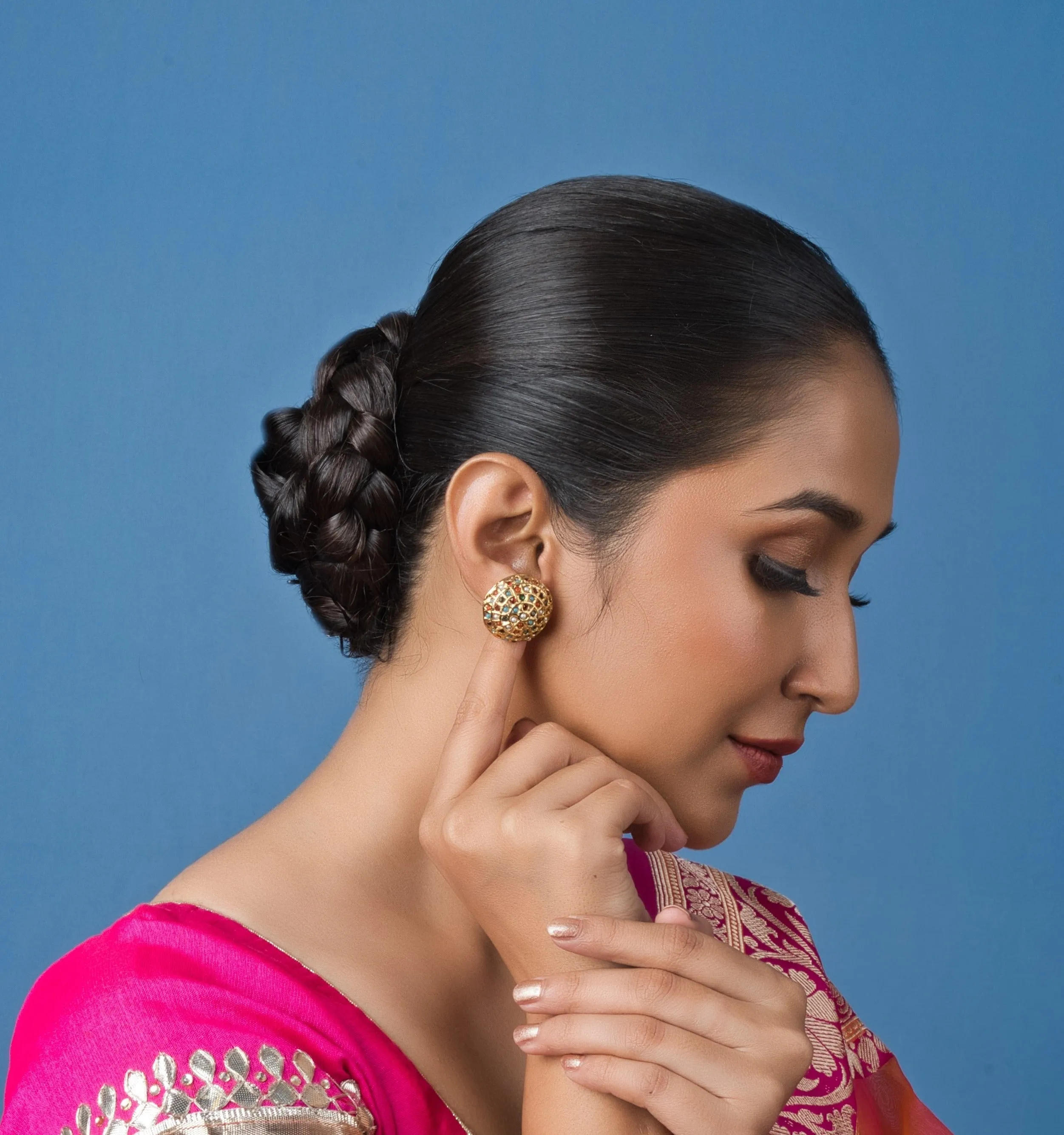 Sona Moti - Navratan Stud Earrings