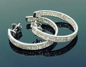 Sophisticated 25mm Sterling Silver Double Line Diamond Hoop Earrings