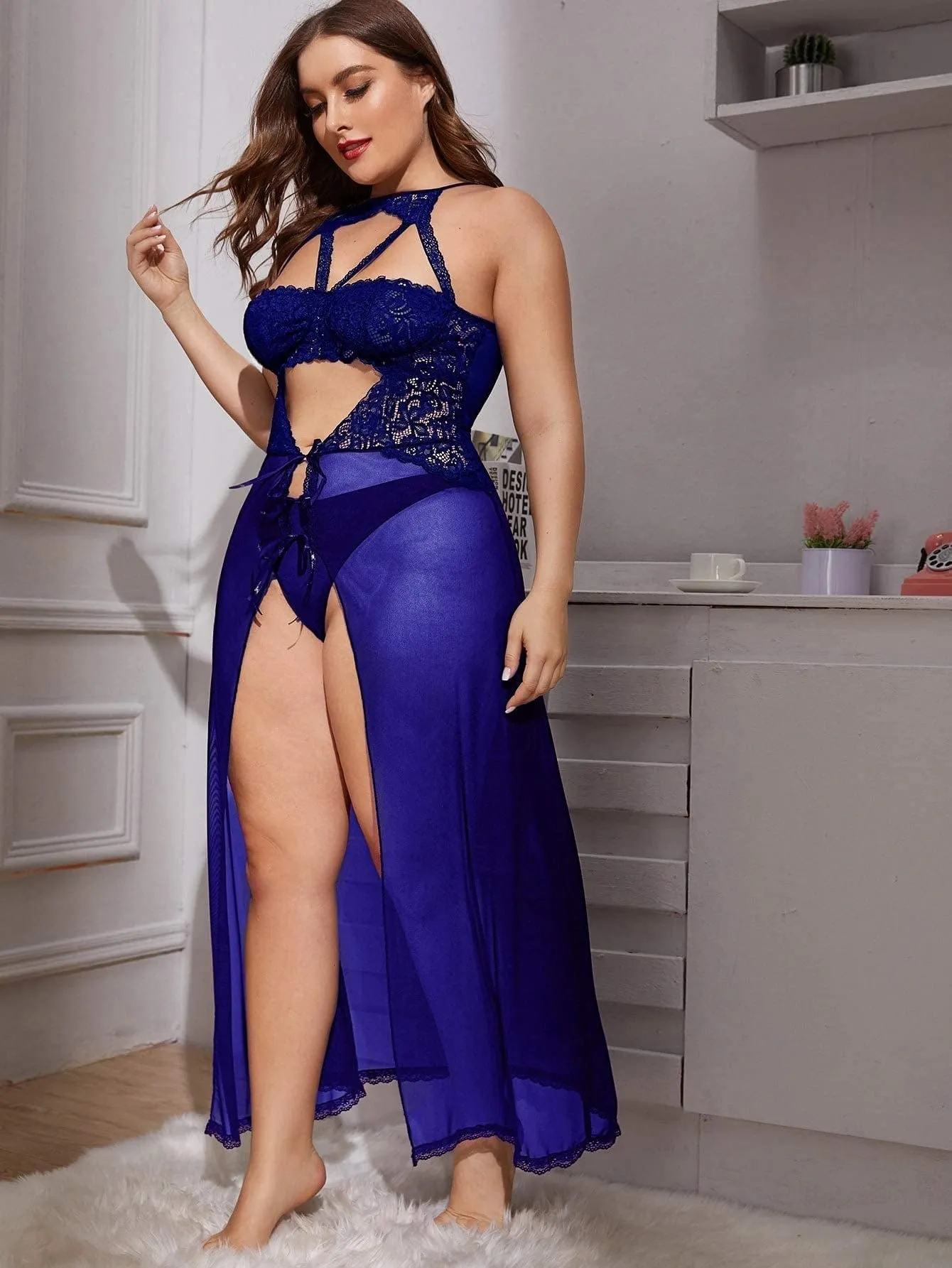 Sophisticated Black Lace Maxi Nightgown