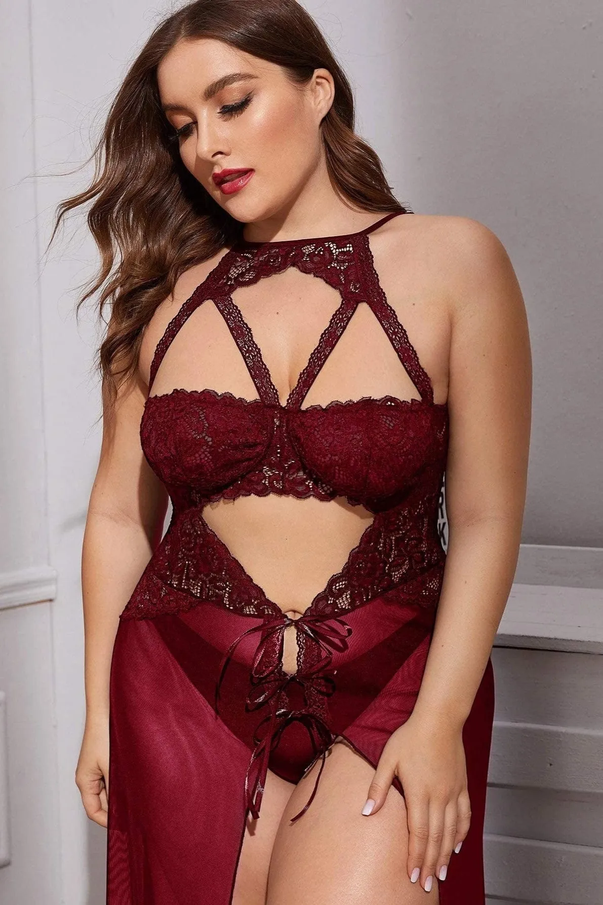 Sophisticated Black Lace Maxi Nightgown