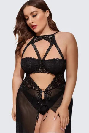 Sophisticated Black Lace Maxi Nightgown