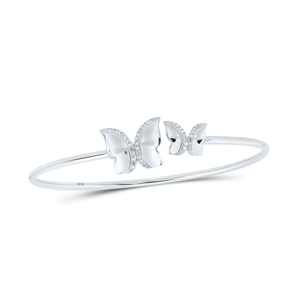 Sparkling Diamond Butterfly Bangle Bracelet in 10kt White Gold - 1/6 Cttw