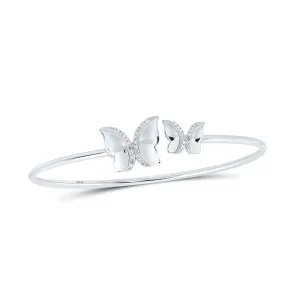 Sparkling Diamond Butterfly Bangle Bracelet in 10kt White Gold - 1/6 Cttw