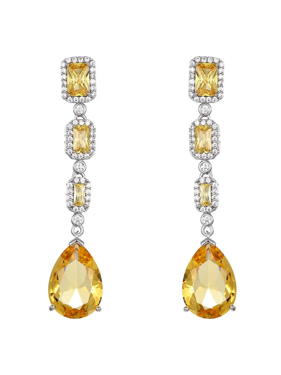Square water drop earrings for women, fashionable design, high-end, luxury, face-slimming and temperament earrings