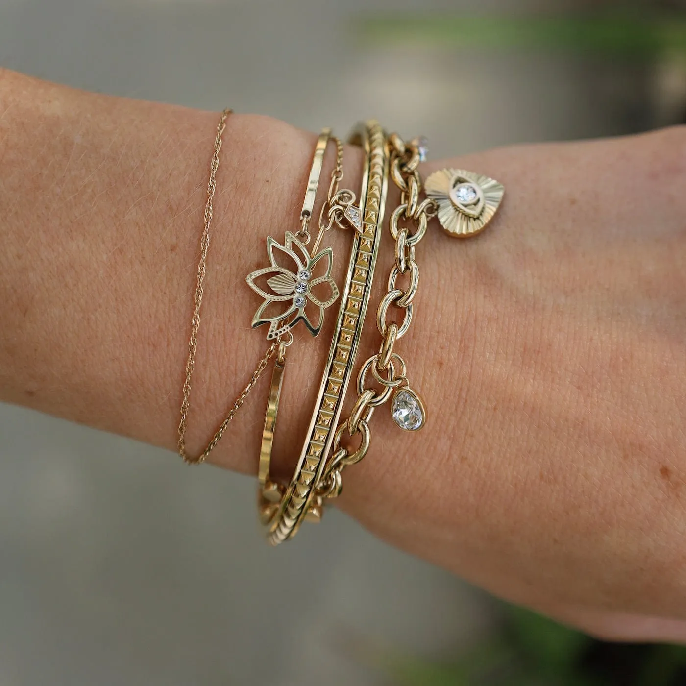 Stainless Steel Gold Tone Chakra Bracelet with Heart  & Cross Charms