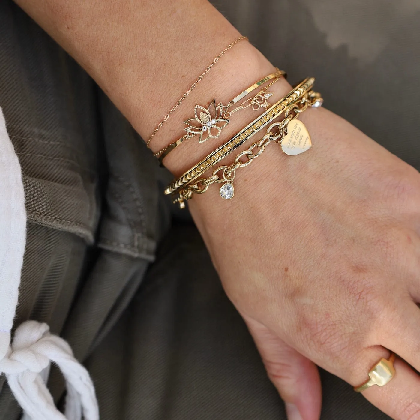 Stainless Steel Gold Tone Chakra Bracelet with Heart  & Cross Charms