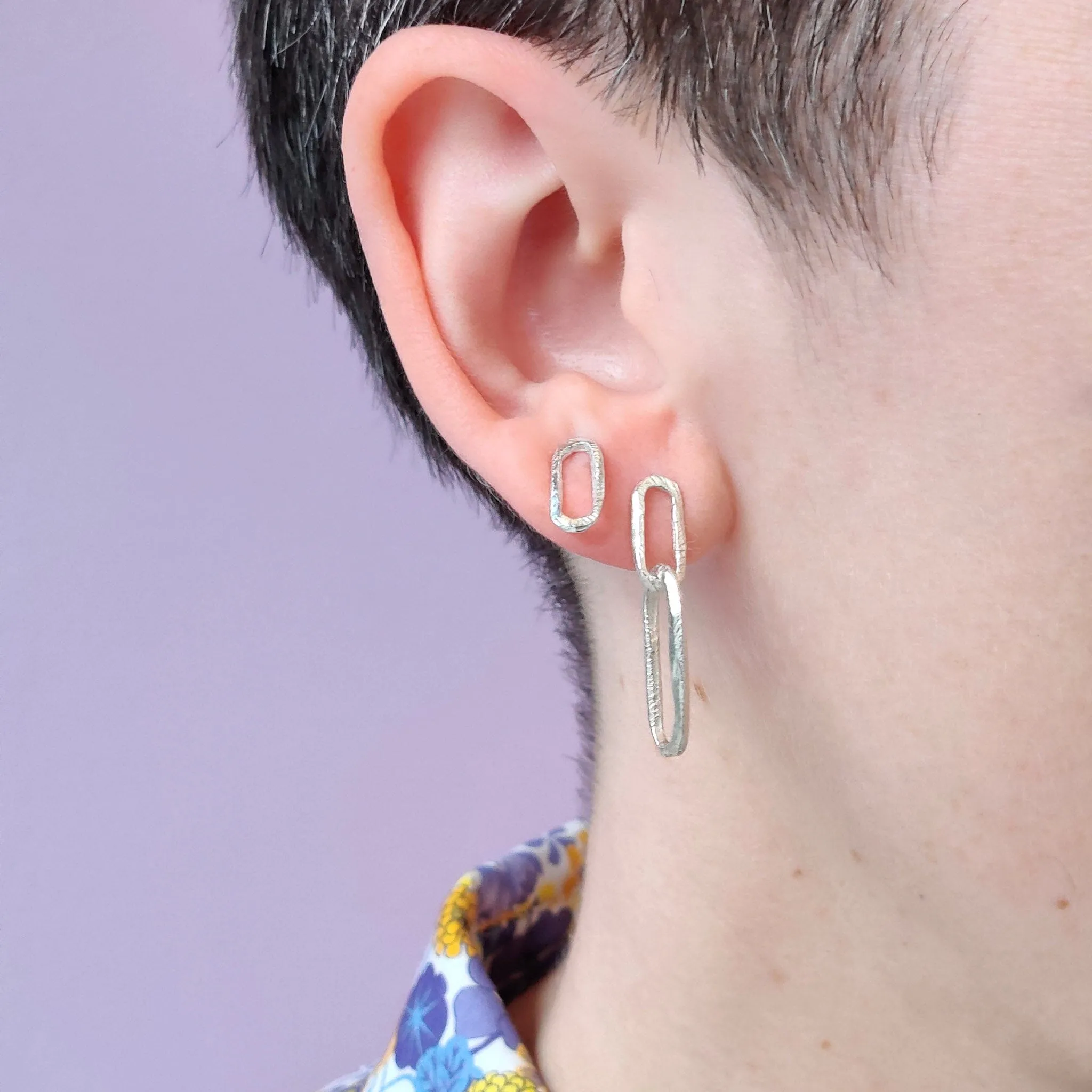 Sterling Silver Carved Paperclip Drop Earrings