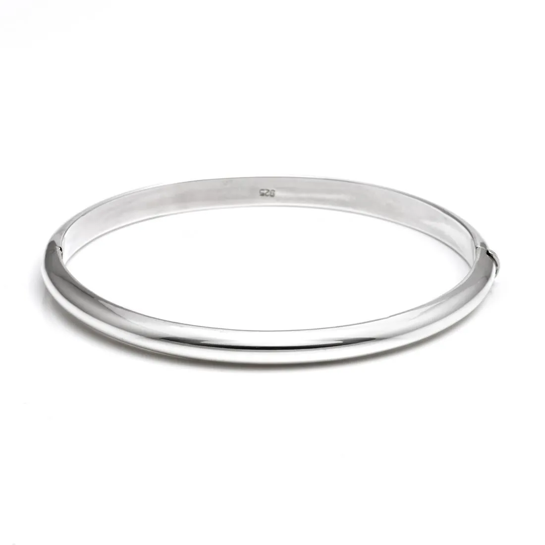 Sterling Silver Classic Round Hinged Bangle - D-Shaped Design