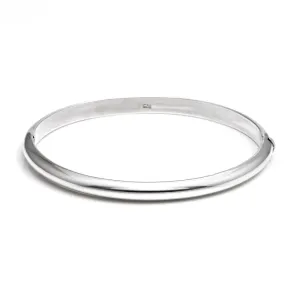 Sterling Silver Classic Round Hinged Bangle - D-Shaped Design