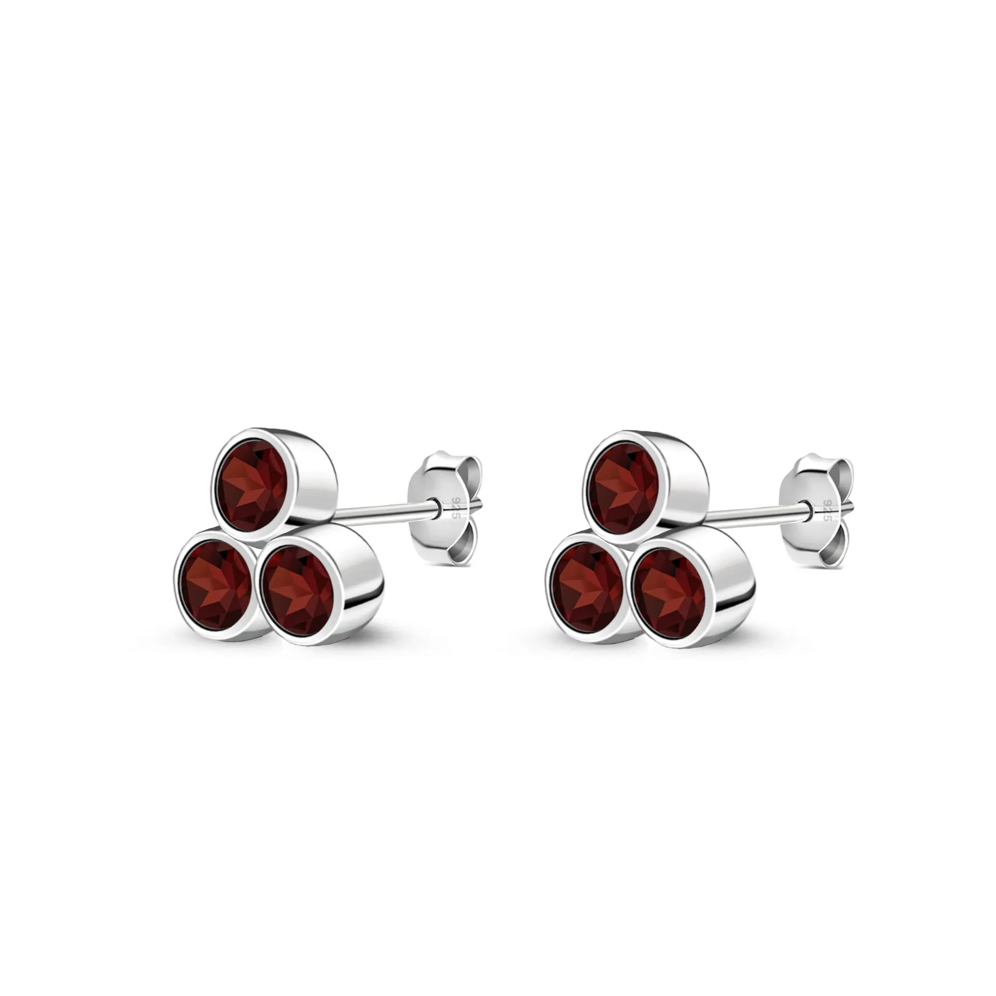 Sterling Silver Garnet Bubble Cluster Stud Earrings