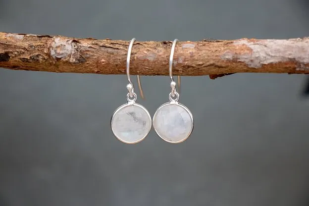 Sterling Silver Hook Earrings in Rainbow Moonstone