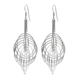 Sterling Silver Long Modern Interlocking Multi Circle Dangle Earrings