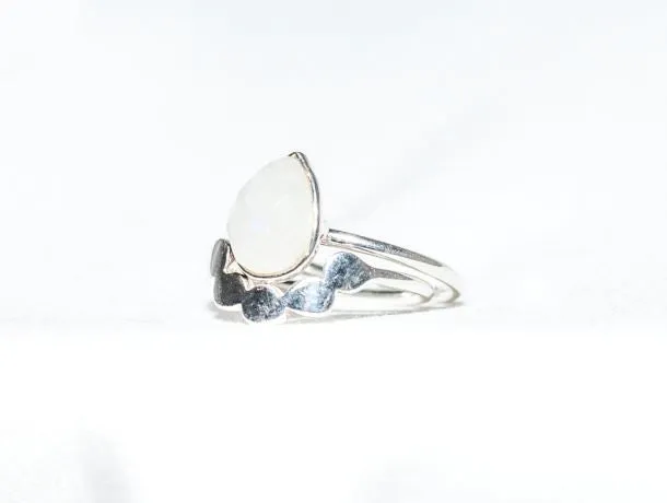 Sterling Silver Twin Ring in Rainbow Moonstone