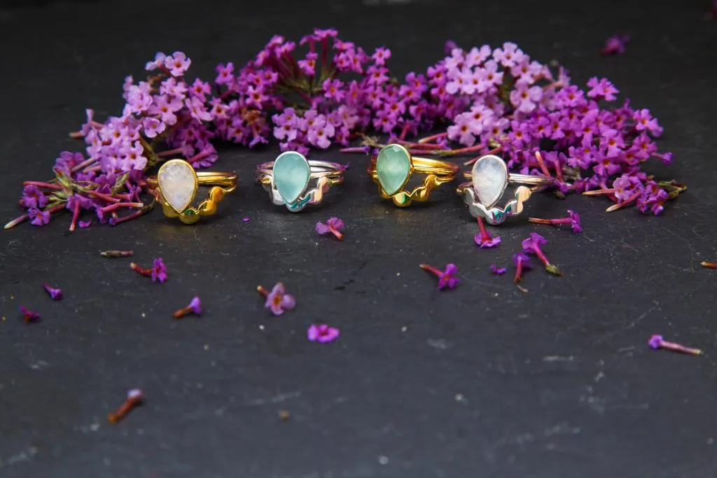 Sterling Silver Twin Ring in Rainbow Moonstone