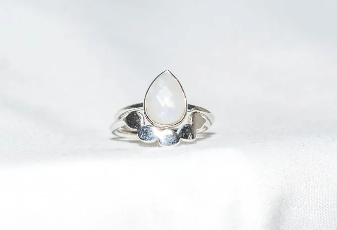Sterling Silver Twin Ring in Rainbow Moonstone