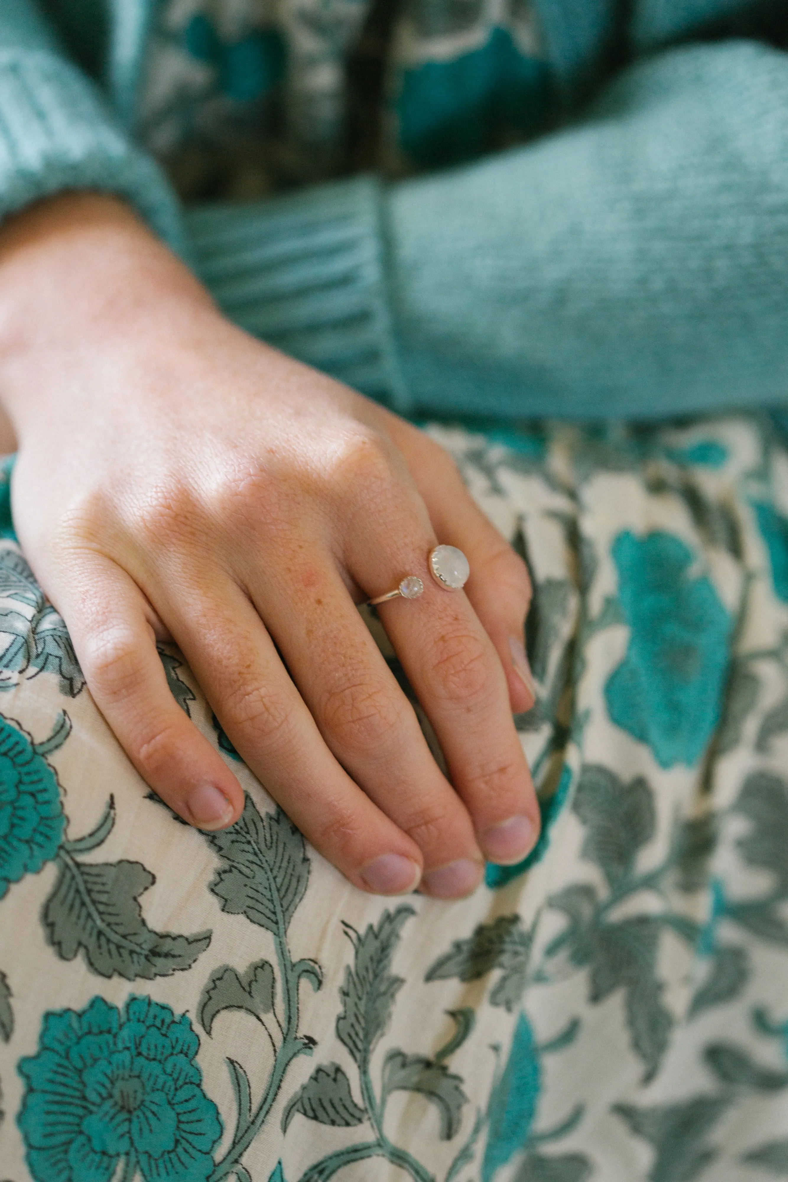 Sterling Silver Two Stone Ring in Rainbow Moonstone