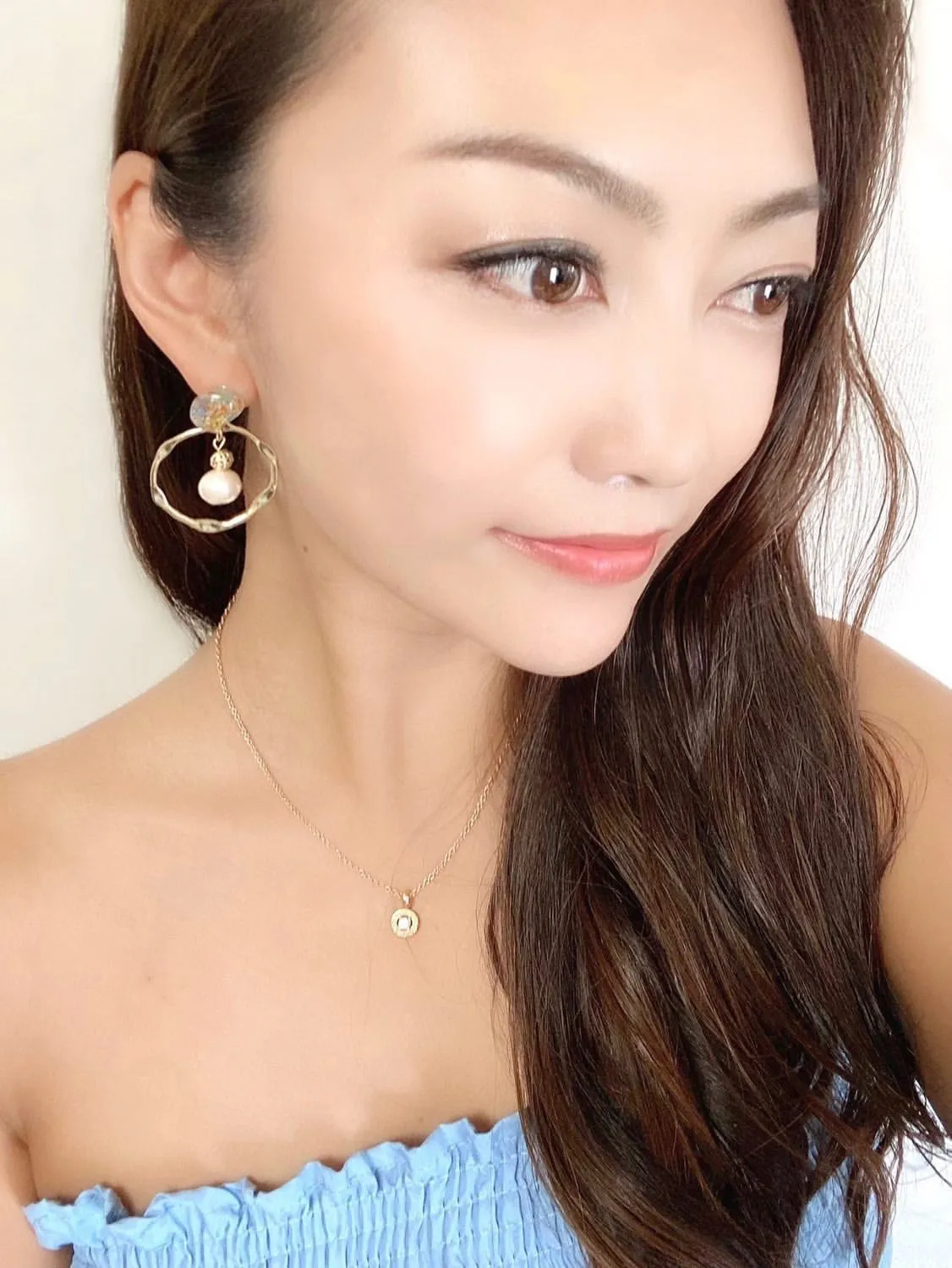 Suigetsu Hana Clip-on earrings with Ryukyu glass and cotton pearls