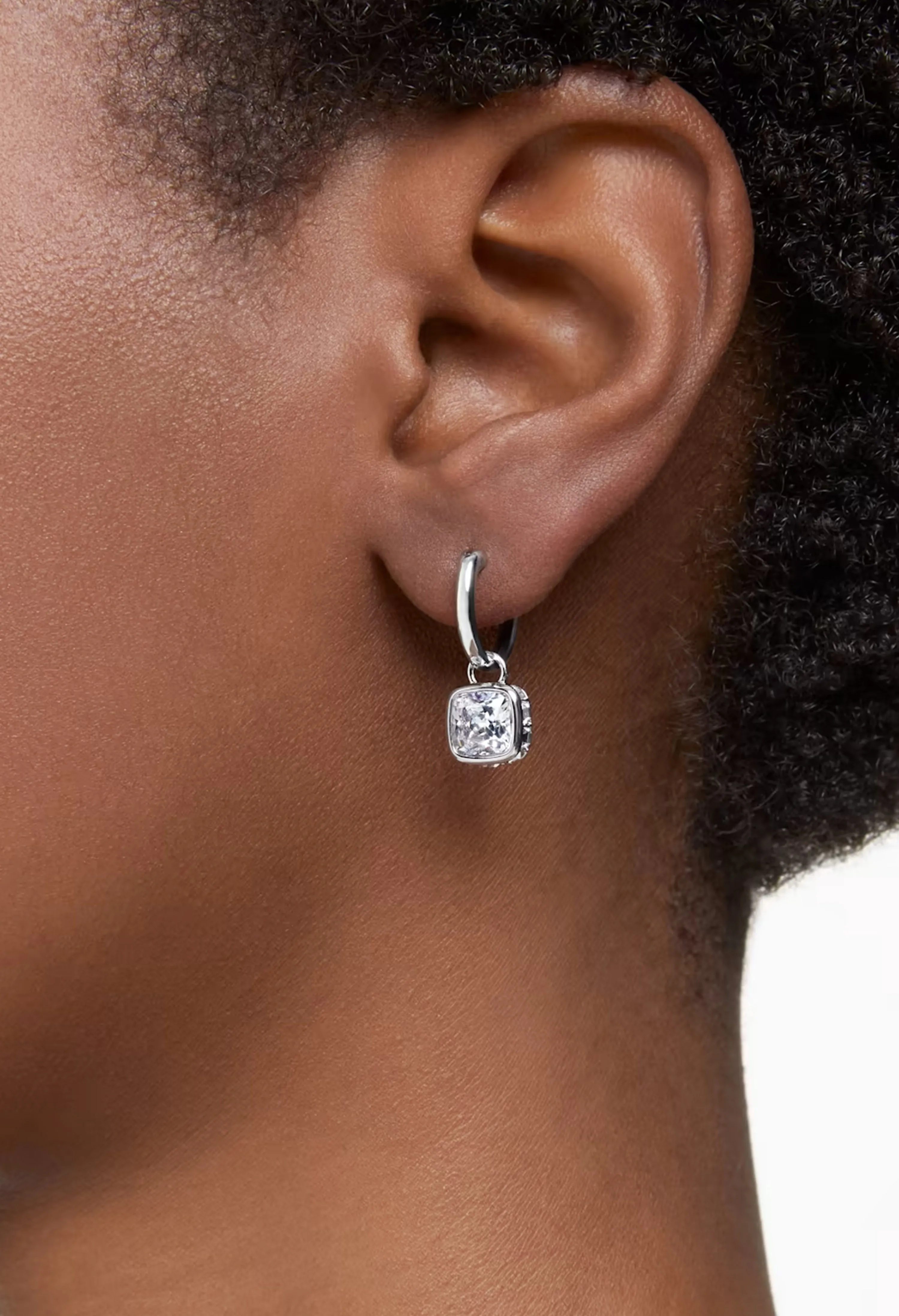 Swarovski Stilla Square Cut Drop Earrings Rhodium Plated