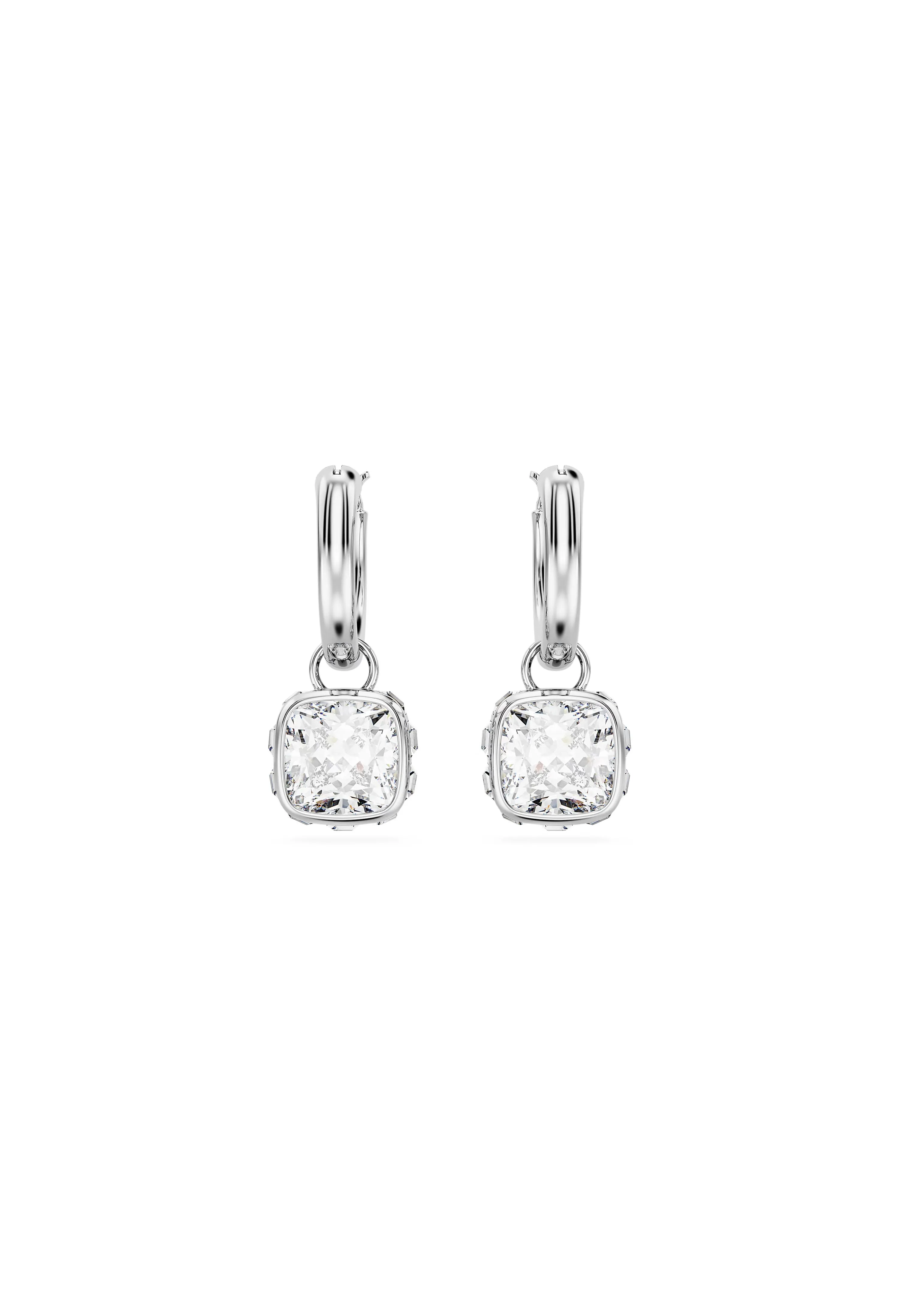 Swarovski Stilla Square Cut Drop Earrings Rhodium Plated