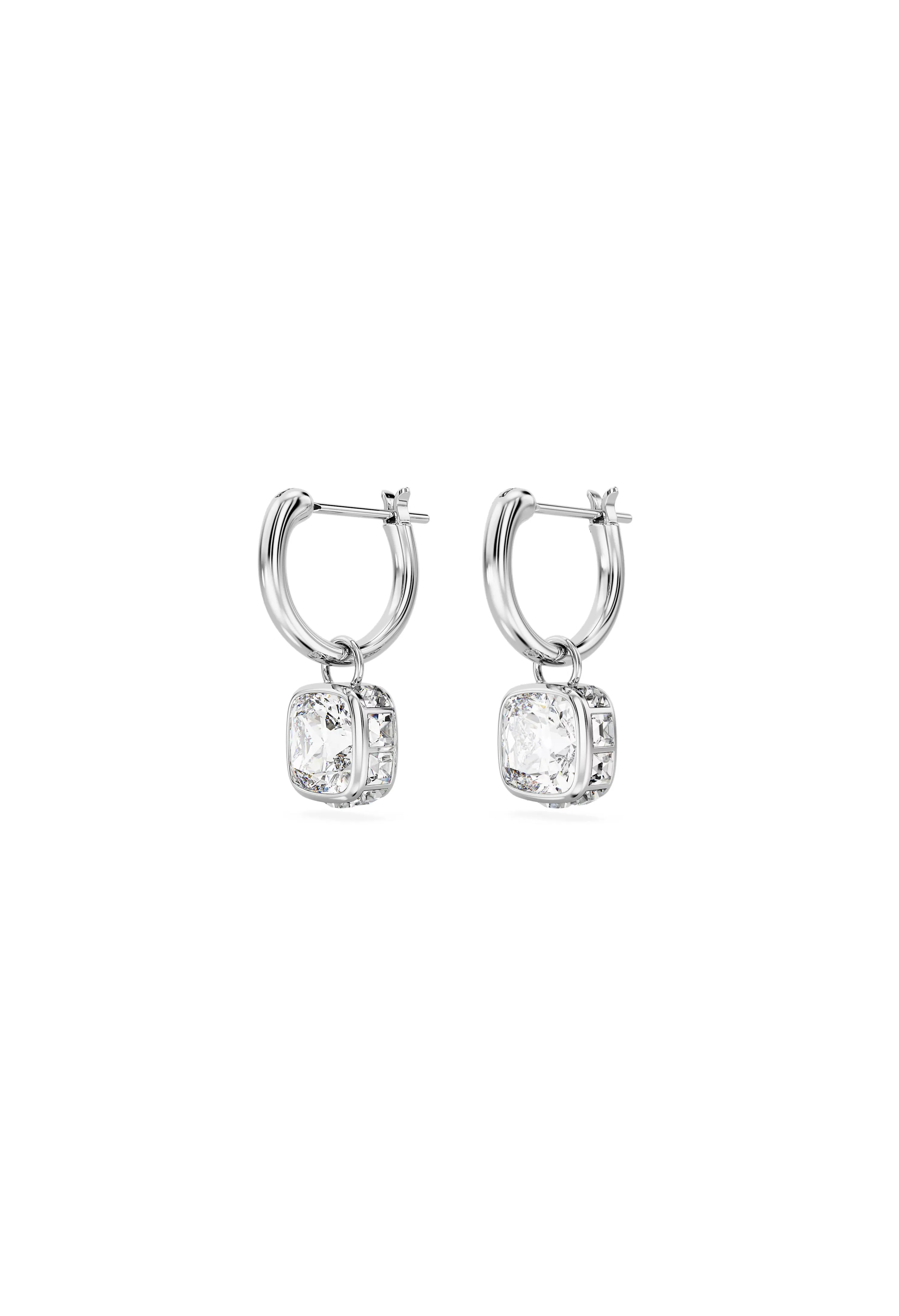 Swarovski Stilla Square Cut Drop Earrings Rhodium Plated