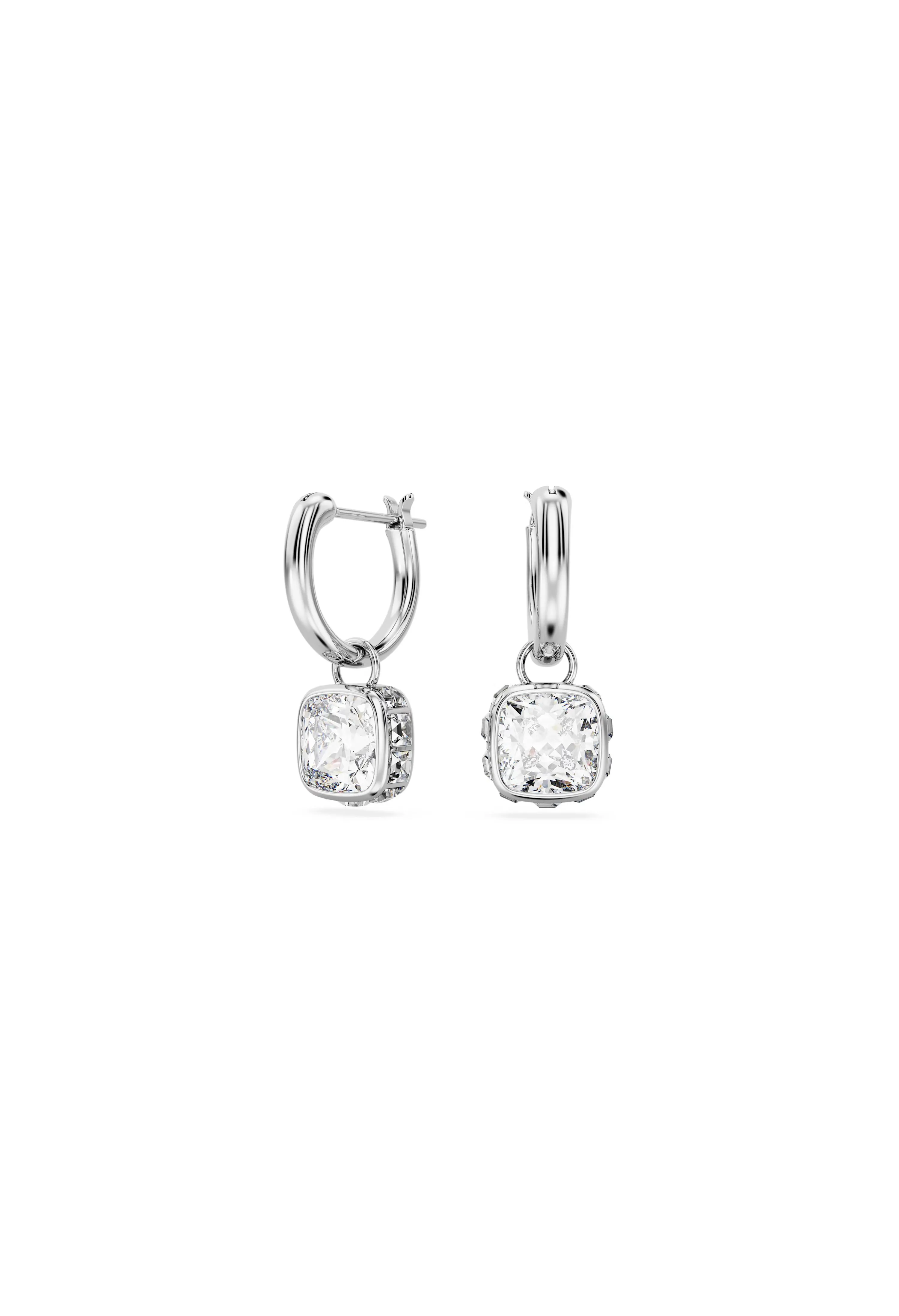 Swarovski Stilla Square Cut Drop Earrings Rhodium Plated
