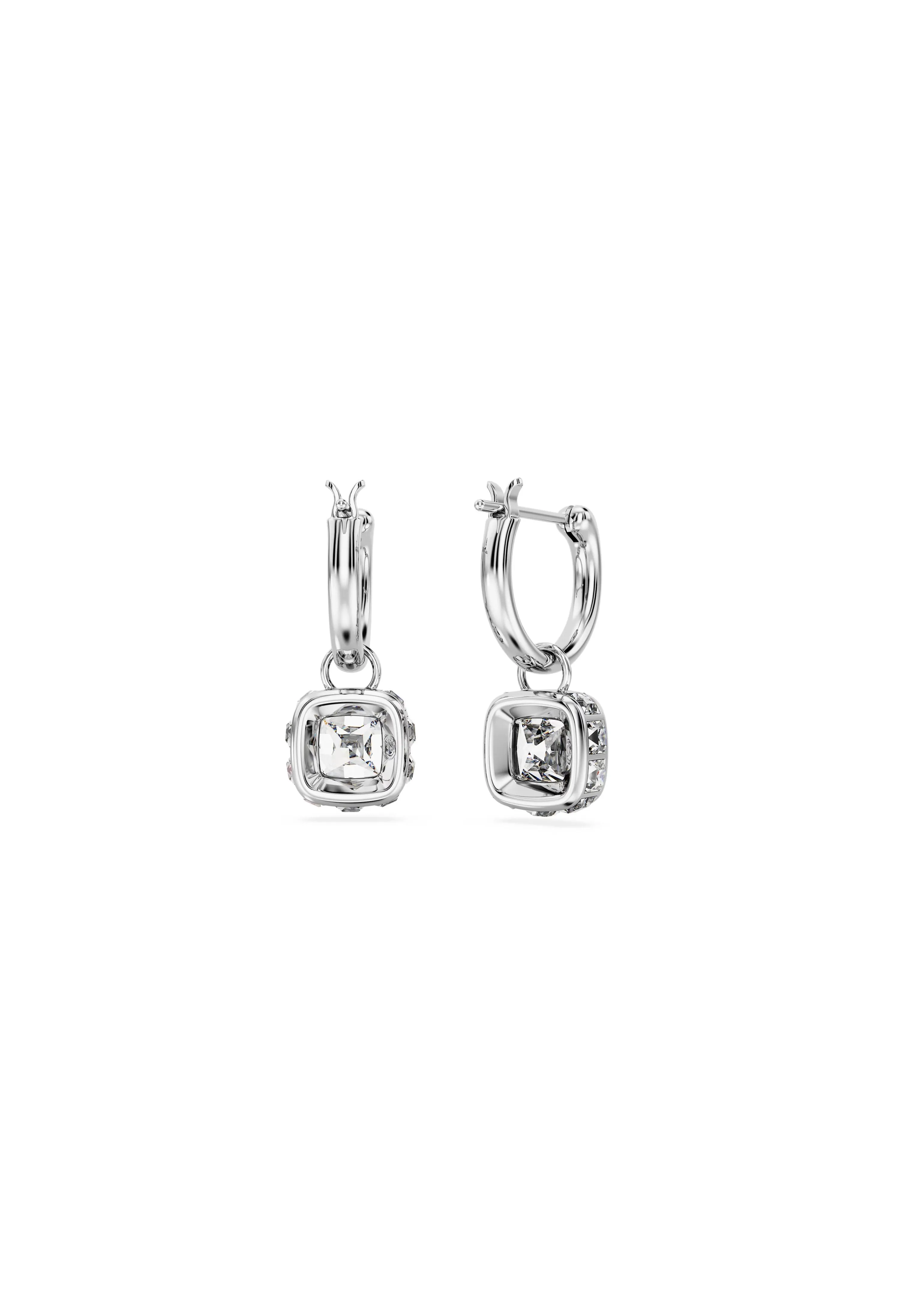 Swarovski Stilla Square Cut Drop Earrings Rhodium Plated