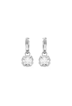 Swarovski Stilla Square Cut Drop Earrings Rhodium Plated