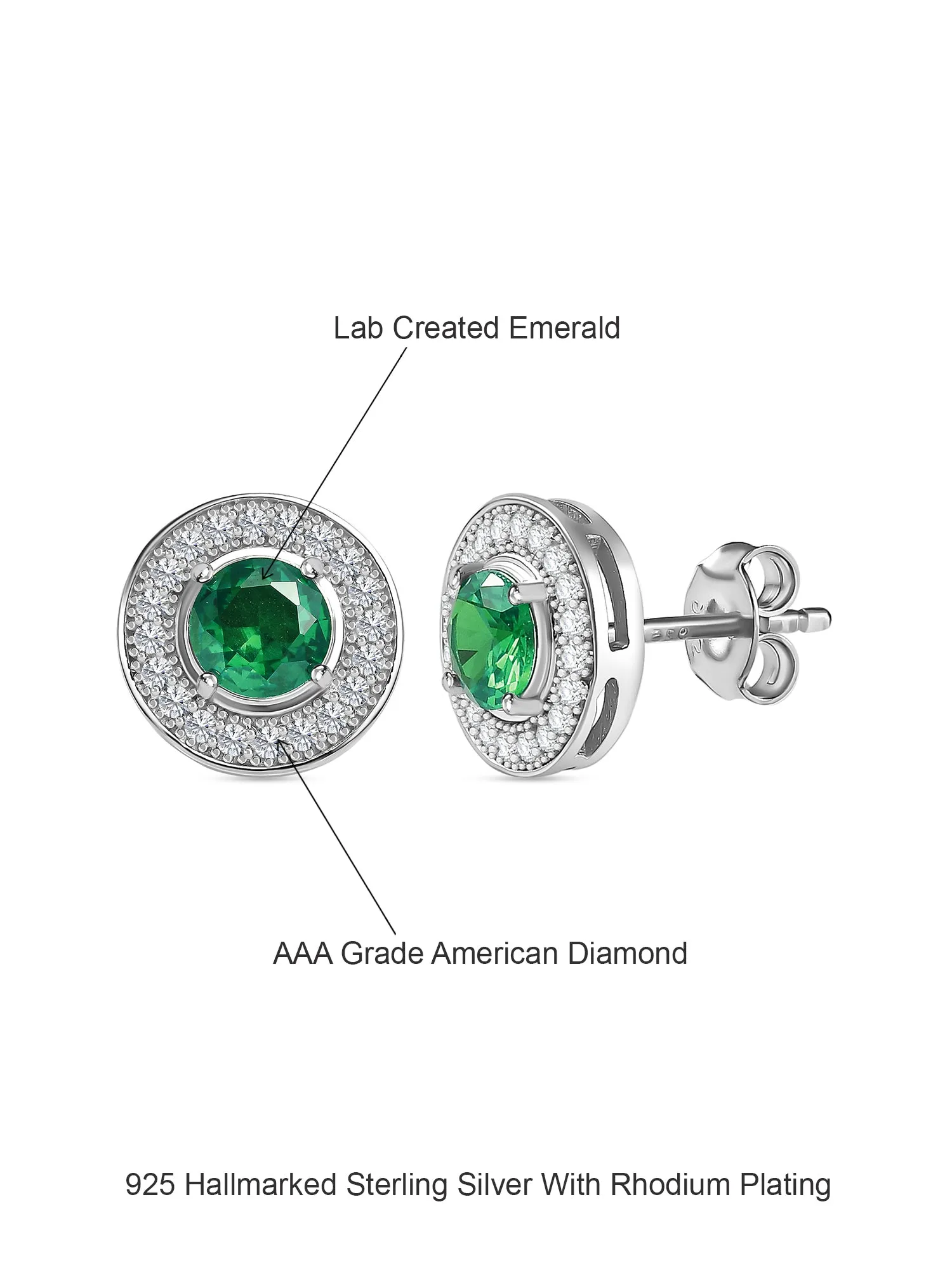 Synthetic Emerald Stud Earrings In 925 Sterling Silver