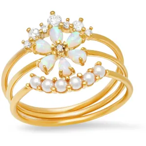TAI GOLD  DELICATE 3 STACK PEARL & OPAL RING