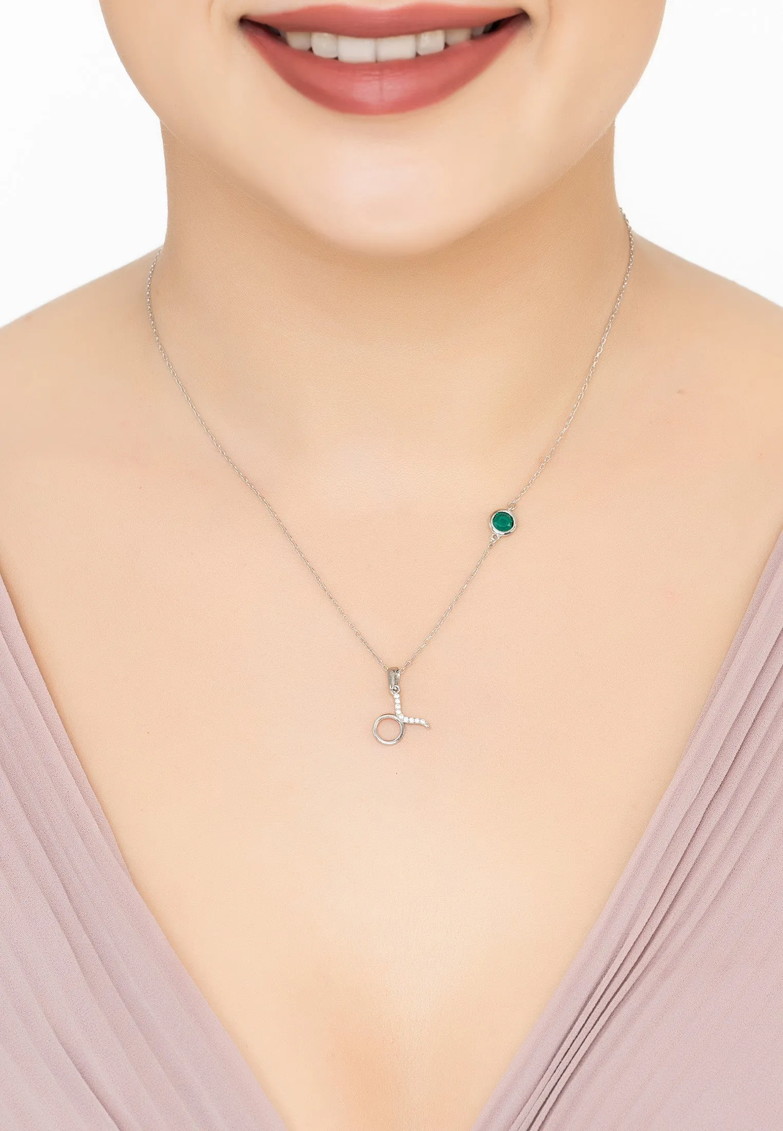Taurus Birthstone Necklace in Silver with Emerald