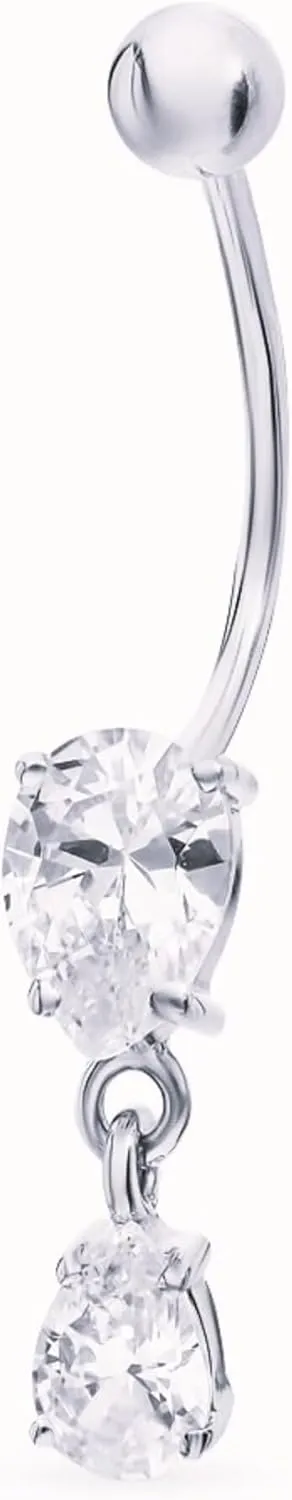 Tear Drop Belly Button Ring, Pear Shape Diamond(1ct) Belly, 14g Threaded Navel Ring, Gold Navel Piercing,Gift For Women