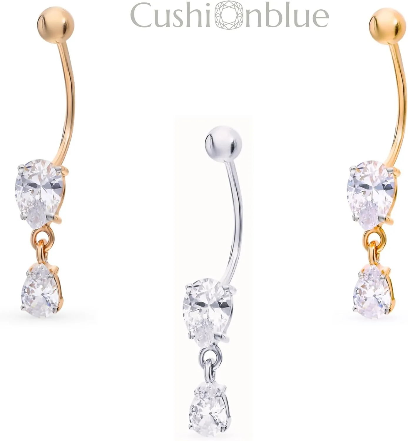 Tear Drop Belly Button Ring, Pear Shape Diamond(1ct) Belly, 14g Threaded Navel Ring, Gold Navel Piercing,Gift For Women