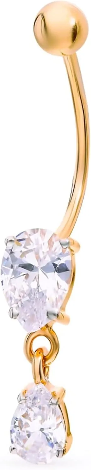 Tear Drop Belly Button Ring, Pear Shape Diamond(1ct) Belly, 14g Threaded Navel Ring, Gold Navel Piercing,Gift For Women
