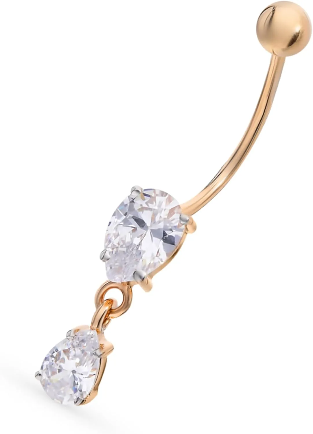 Tear Drop Belly Button Ring, Pear Shape Diamond(1ct) Belly, 14g Threaded Navel Ring, Gold Navel Piercing,Gift For Women