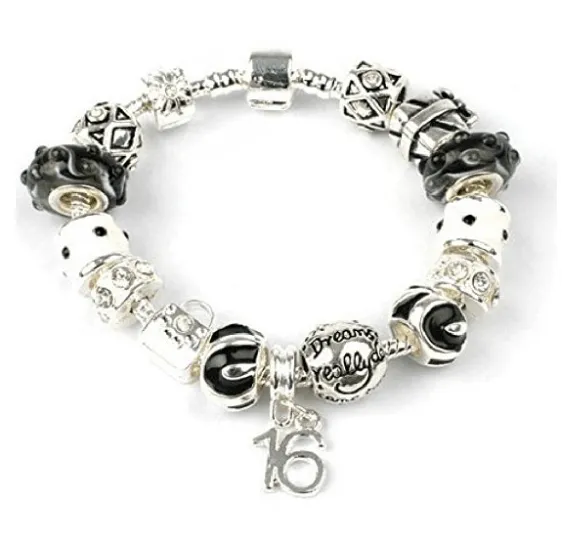 Teenager's 'Dreams Really Do Come True' Age 13/16/18 Silver Plated Charm Bead Bracelet