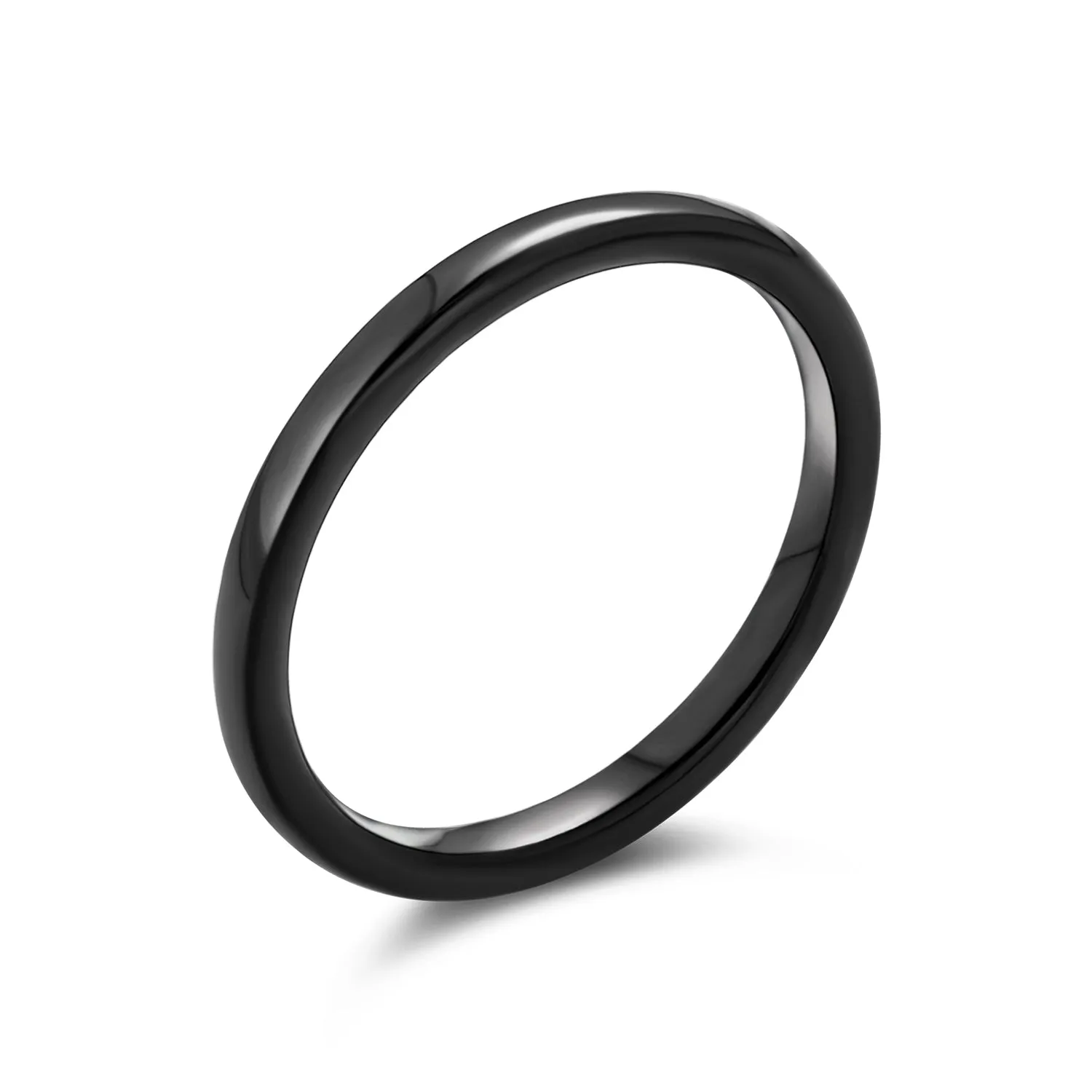 Thin Stackable Minimalist Tungsten Wedding Band Ring for Men - Black Dome Comfort Fit