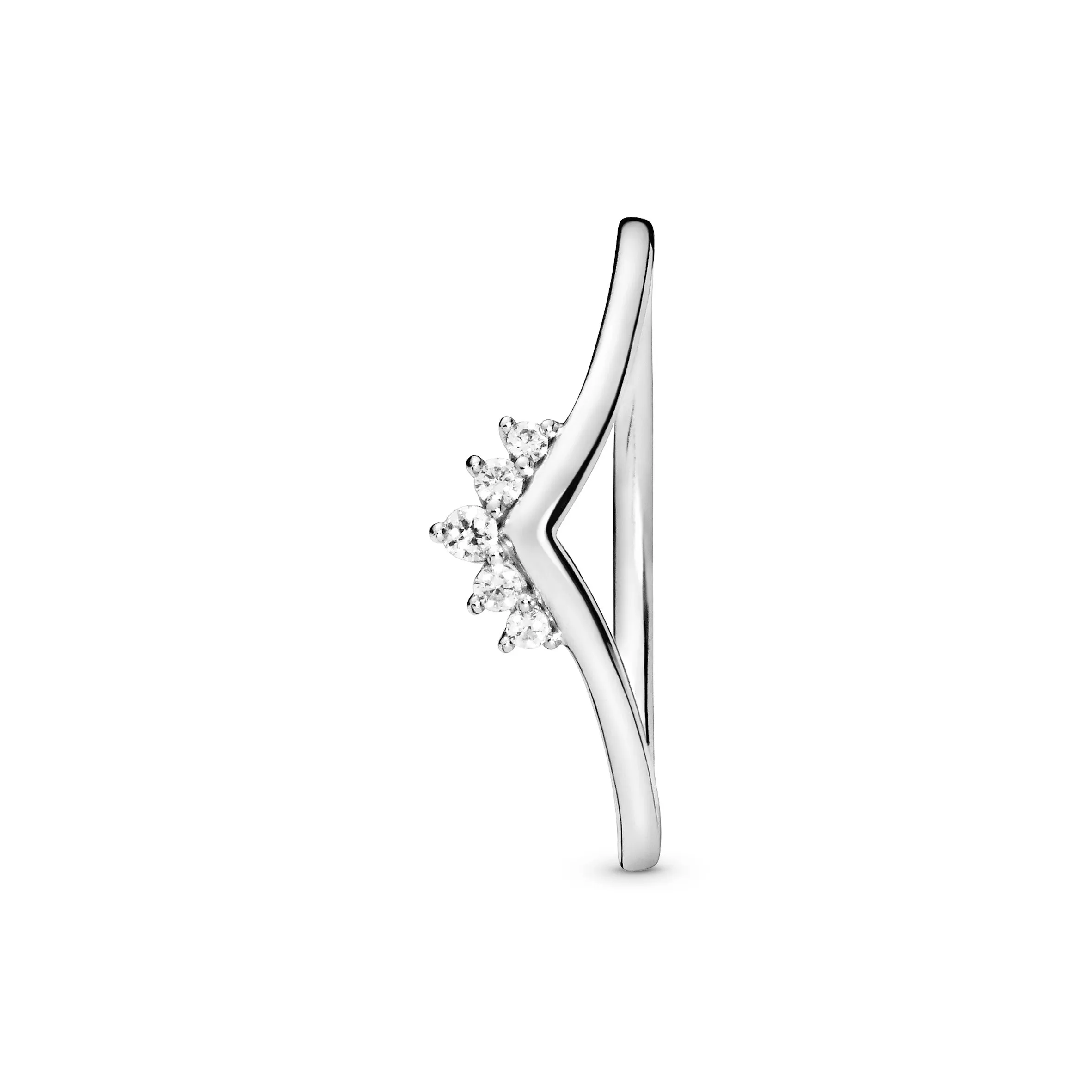 Tiara wishbone sterling silver ring with clear cubic zirconia
