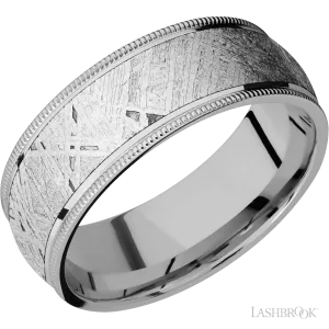 Titanium Band with Polish Finish and Meteorite Inlay - 8MM