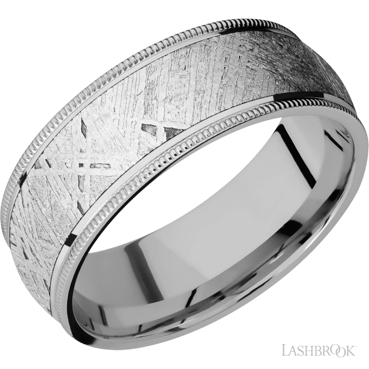 Titanium Band with Polish Finish and Meteorite Inlay - 8MM